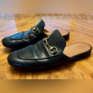 GUCCI 423513 Mules Princetown Black Leather Sandal Size, EU 36.5/US 6.5/7